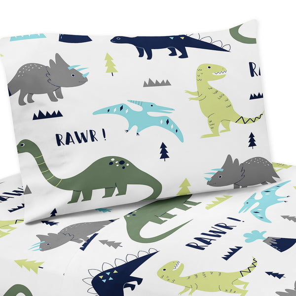 Mod Dinosaur Blue And Green Collection Queen Sheet Set