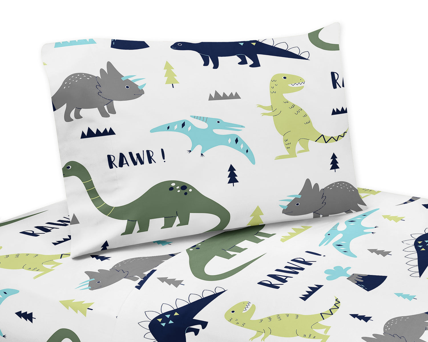 Mod Dinosaur Blue And Green Collection Twin Sheet Set
