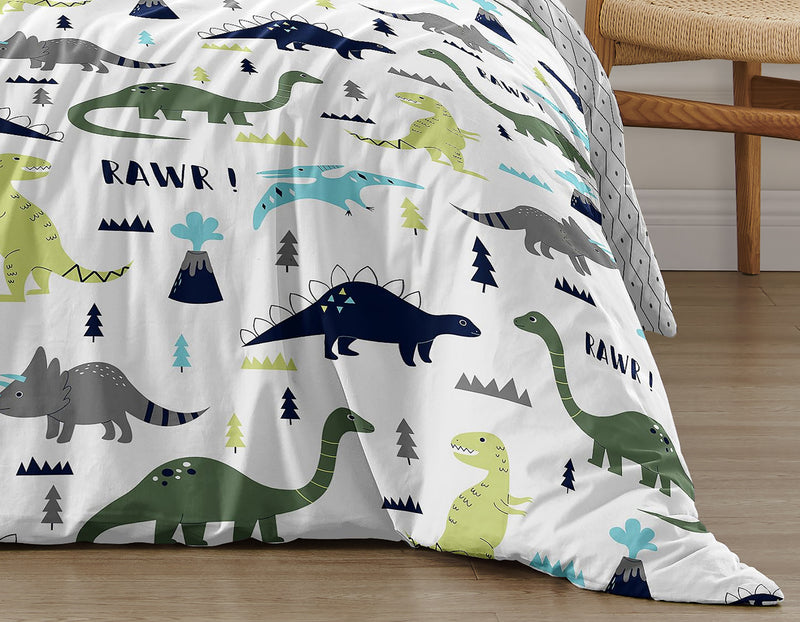 Mod Dinosaur Blue and Green Collection Queen Duvet Cover Bedding Set
