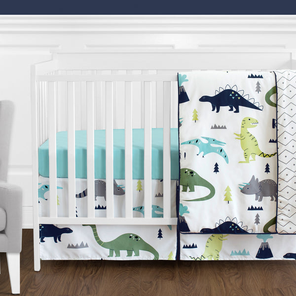 Mod Dinosaur Blue and Green 11 Piece Bumperless Crib Bedding Collection