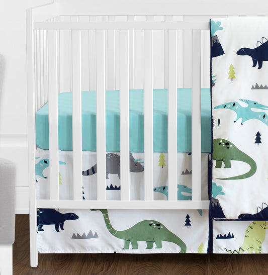Mod Dinosaur Blue and Green 11 Piece Bumperless Crib Bedding Collection