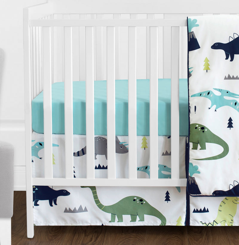 Mod Dinosaur Blue and Green 11 Piece Bumperless Crib Bedding Collection