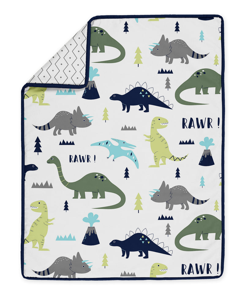 Mod Dinosaur Blue And Green 4 Piece Bumperless Crib Bedding Collection