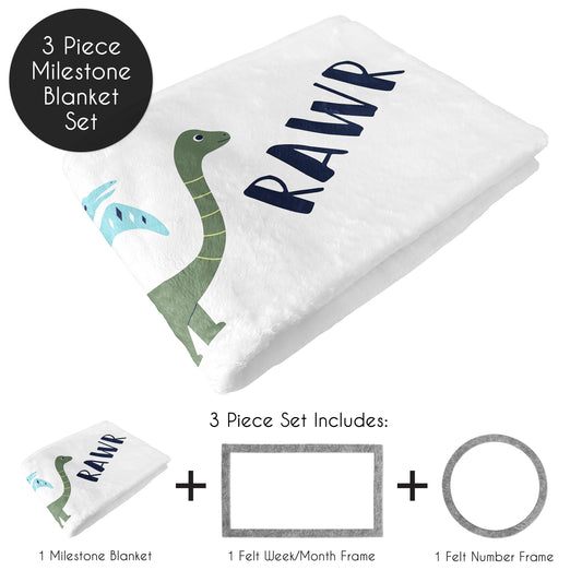 Mod Dinosaur Blue And Green Collection Monthly Milestone Baby Blanket
