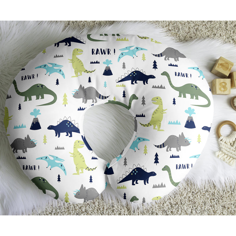 Mod Dinosaur Blue and Green Nursing Breastfeeding Pillow Cover