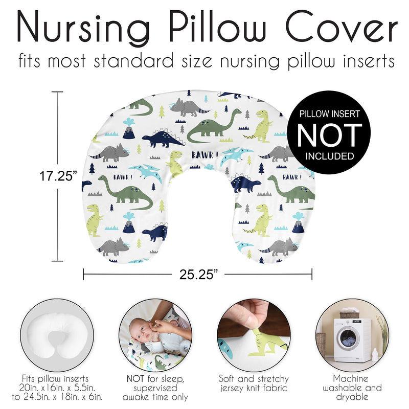 Mod Dinosaur Blue and Green Nursing Breastfeeding Pillow Cover