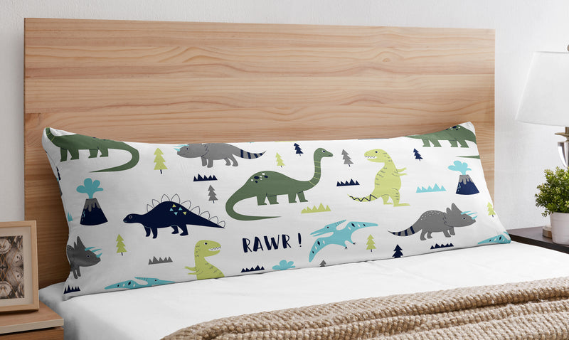 Mod Dinosaur Blue and Green Collection Full Length Body Pillow Cover