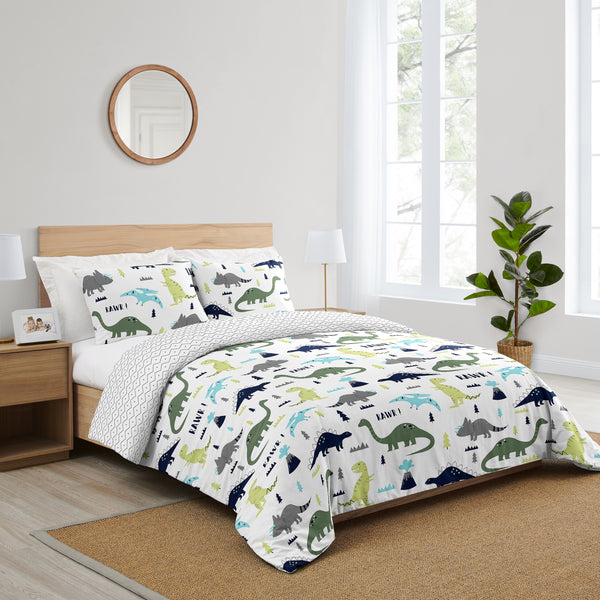Mod Dinosaur Blue and Green Full/Queen Bedding Collection alternate view