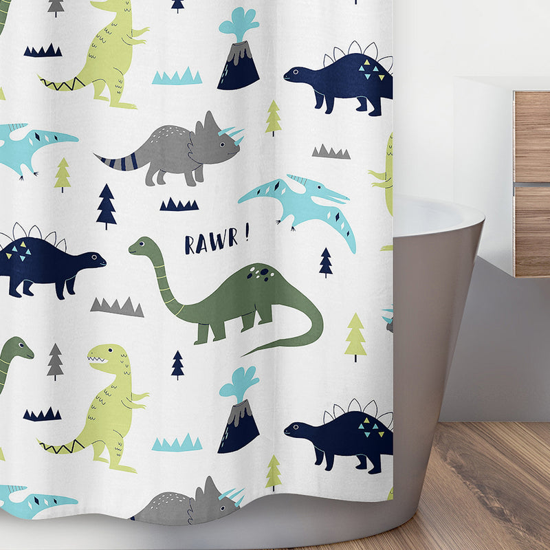Mod Dinosaur Blue and Green Collection Shower Curtain