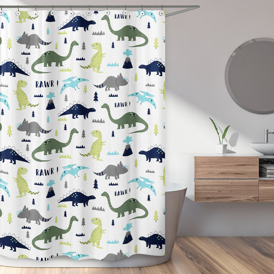 Mod Dinosaur Blue and Green Collection Shower Curtain