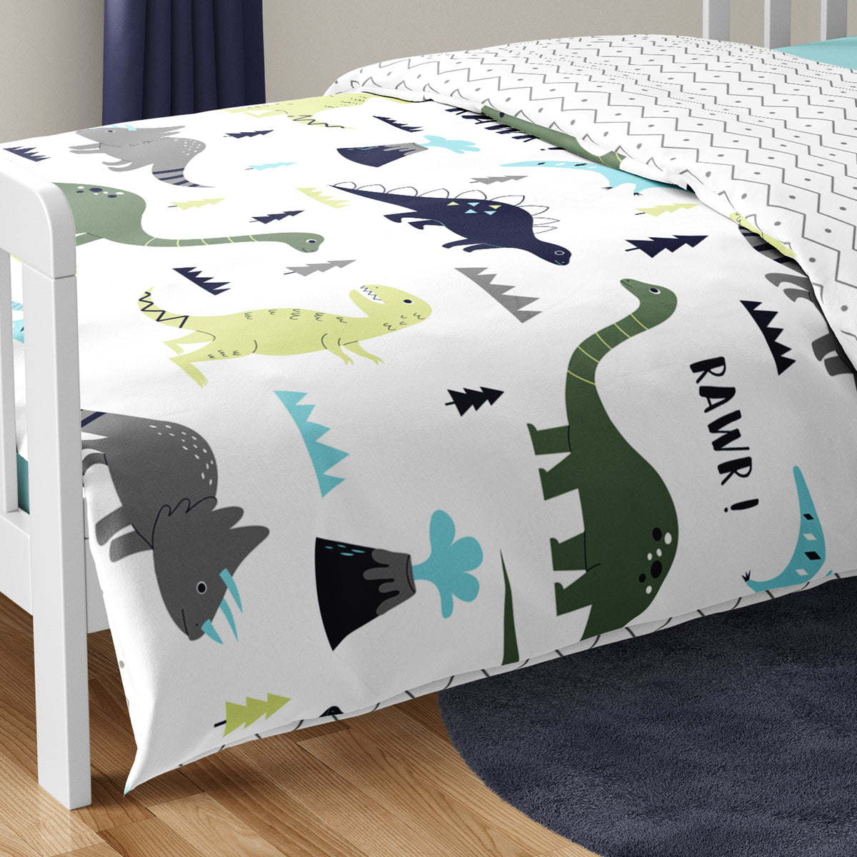 Mod Dinosaur Blue and Green Toddler Bedding Collection