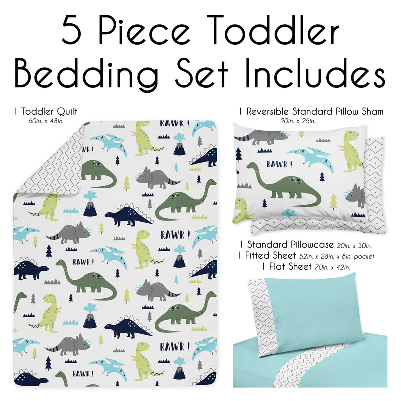 Mod Dinosaur Blue and Green Toddler Bedding Collection