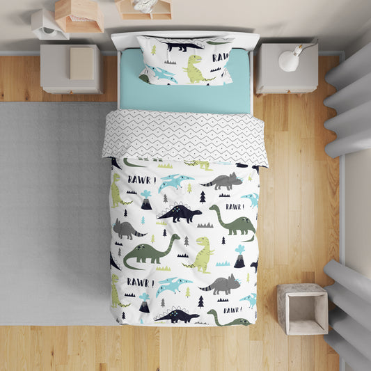 Mod Dinosaur Blue and Green Toddler Bedding Collection