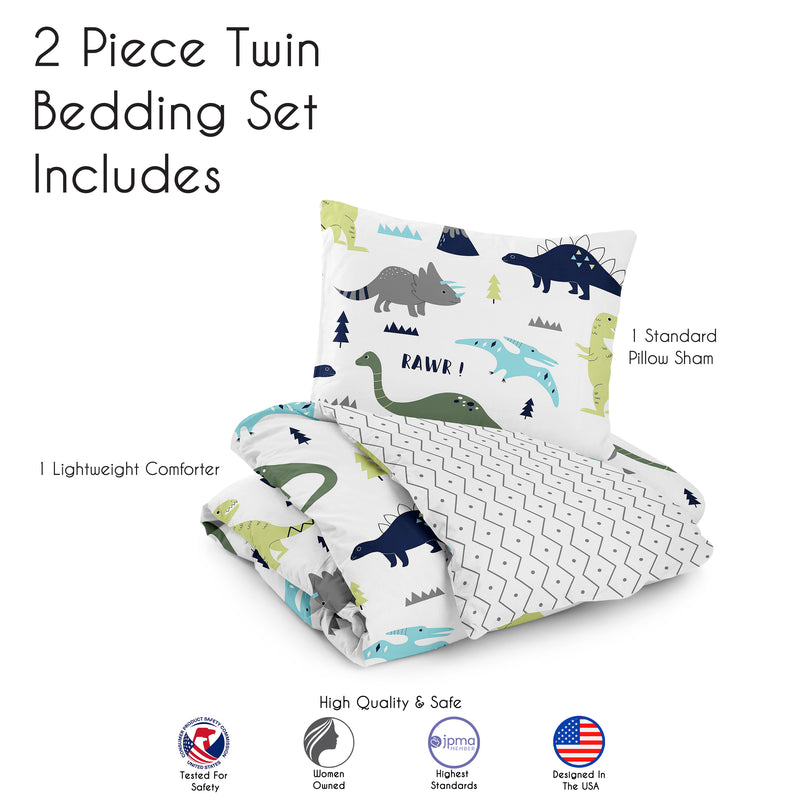 Mod Dinosaur Blue and Green Twin Bedding Collection