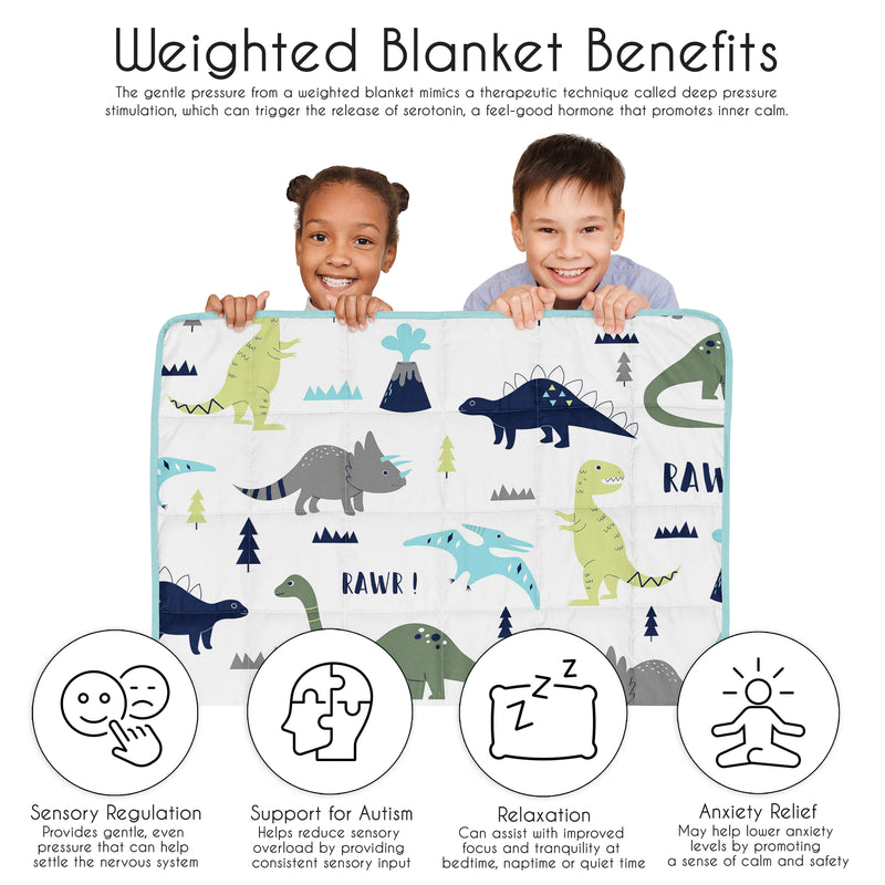 Mod Dinosaur Blue and Green Collection Toddler 5lbs Weighted Blanket for Kids