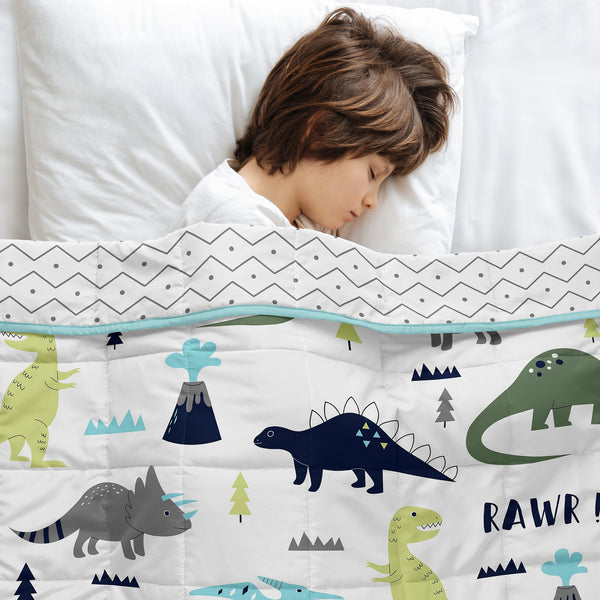 Mod Dinosaur Blue and Green Collection Toddler 5lbs Weighted Blanket for Kids