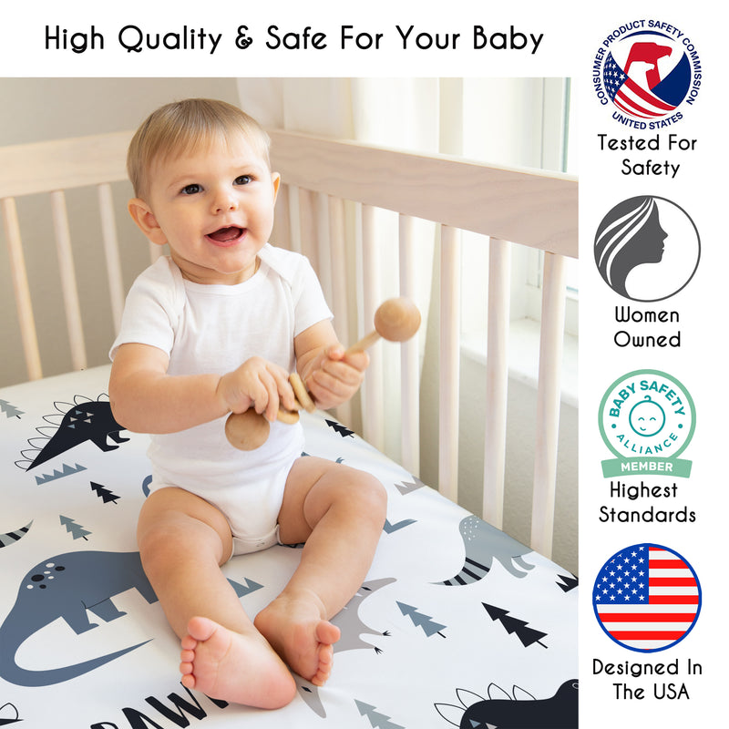 Mod Dinosaur Navy Blue and Grey Collection Crib Sheet