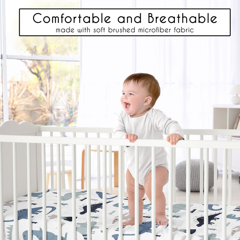 Mod Dinosaur Navy Blue and Grey Collection Crib Sheet