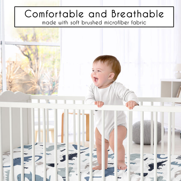 Mod Dinosaur Navy Blue and Grey Collection Crib Sheet alternate view