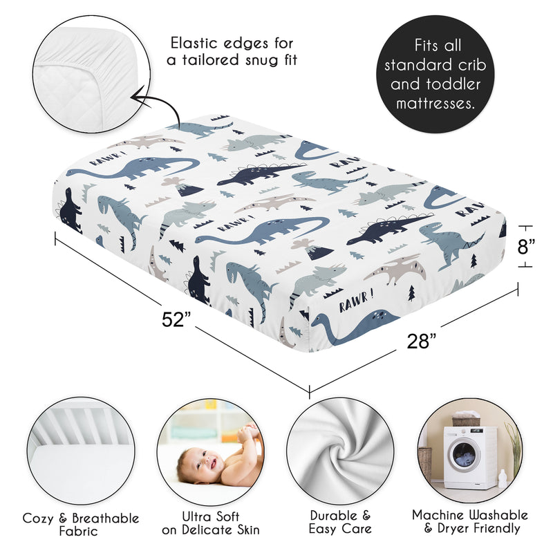 Mod Dinosaur Navy Blue and Grey Collection Crib Sheet
