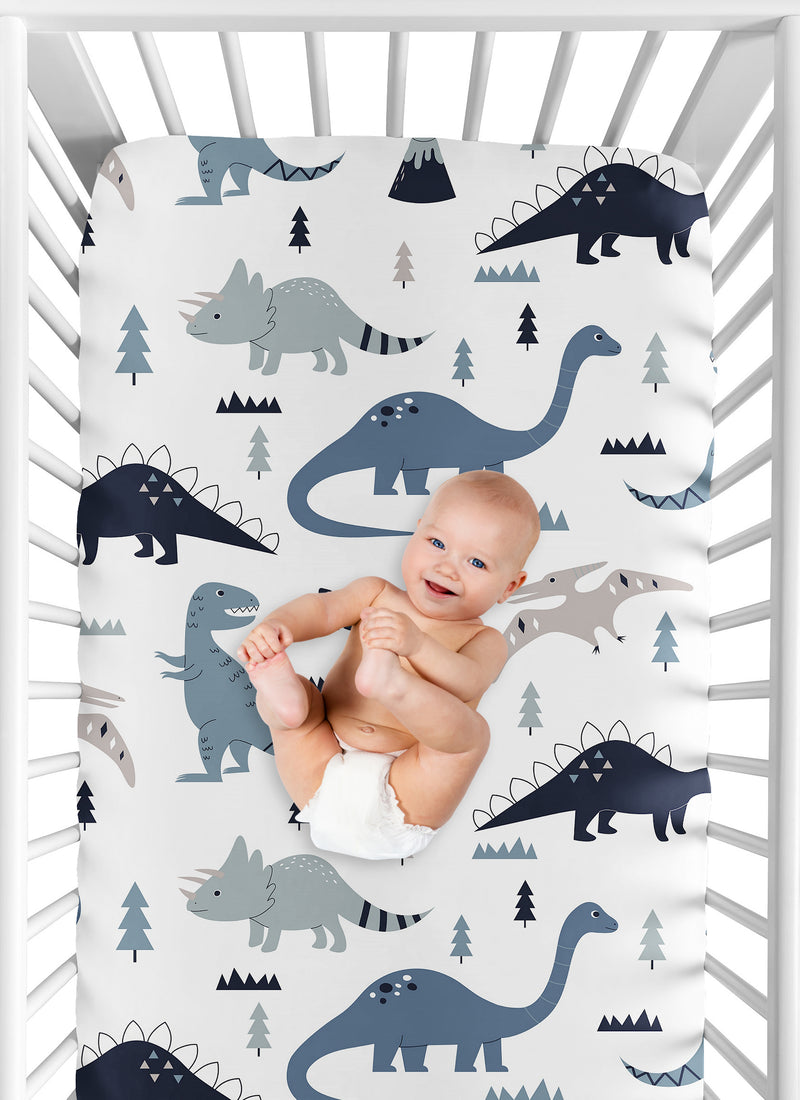 Mod Dinosaur Navy Blue and Grey Collection Crib Sheet