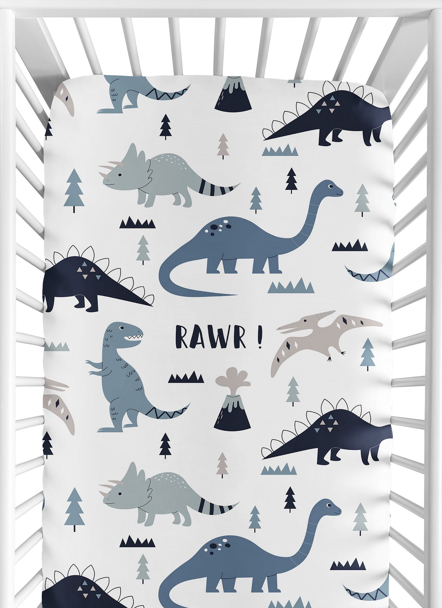 Mod Dinosaur Navy Blue and Grey Collection Crib Sheet