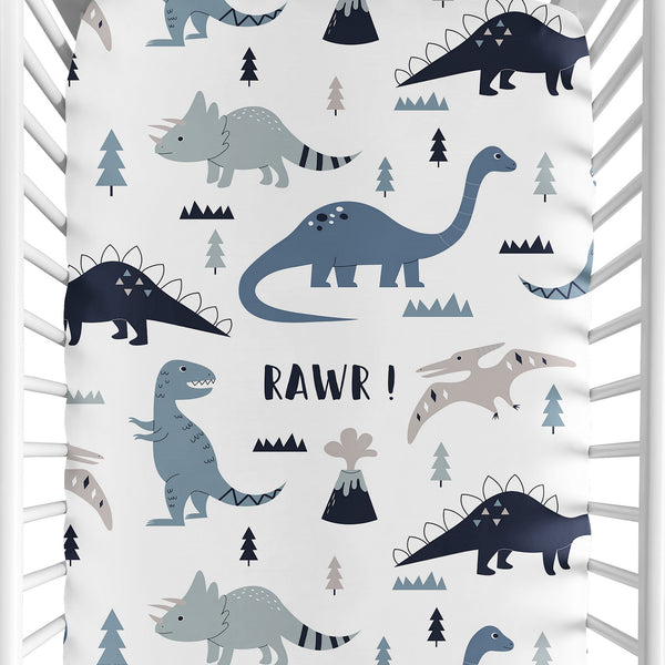 Mod Dinosaur Navy Blue and Grey Collection Crib Sheet