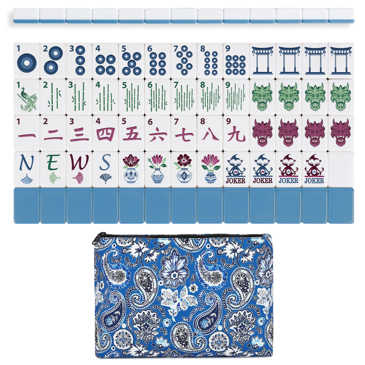 Blue Monkey Collection Melamine American Mahjong Tile Set (160pc) 1.18 Layered Acrylic with Faux Leather Travel Bag