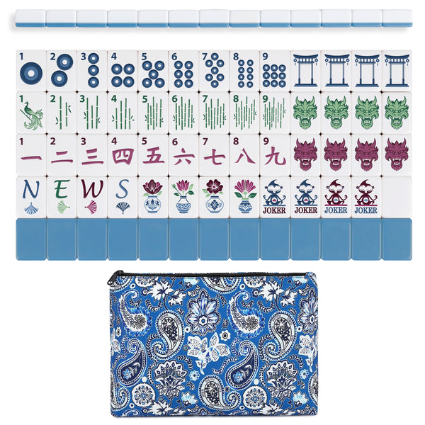 Blue Monkey Collection Melamine American Mahjong Tile Set (160pc) 1.18 Layered Acrylic with Faux Leather Travel Bag