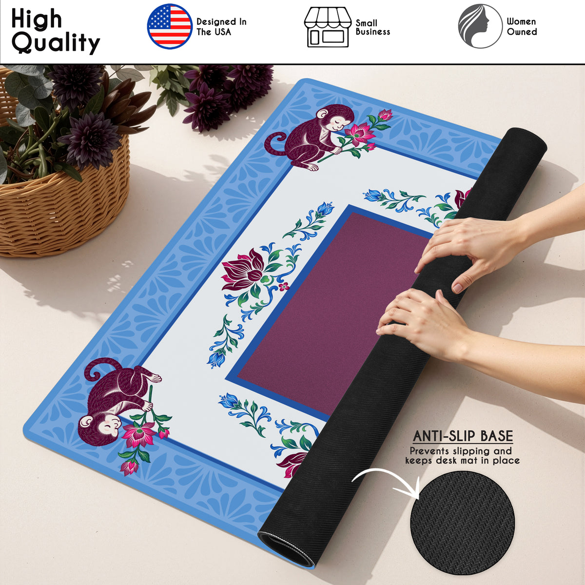 Blue Monkey Collection Mahjong Mat for Table - Shipped Rolled
