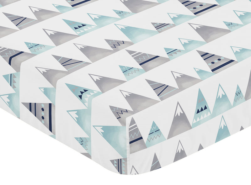 Mountains Grey and Aqua Collection Crib Sheet - Mountain Print