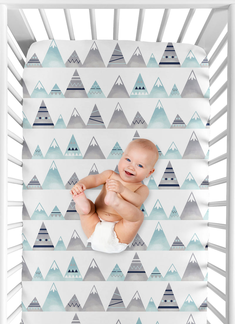 Mountains Grey and Aqua Collection Crib Sheet - Mountain Print