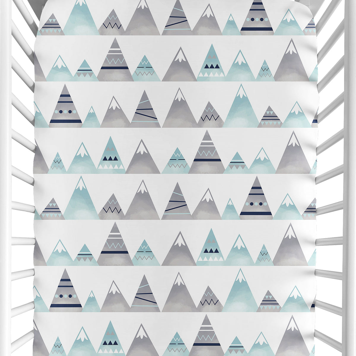 Mountains Grey and Aqua Collection Crib Sheet - Mountain Print