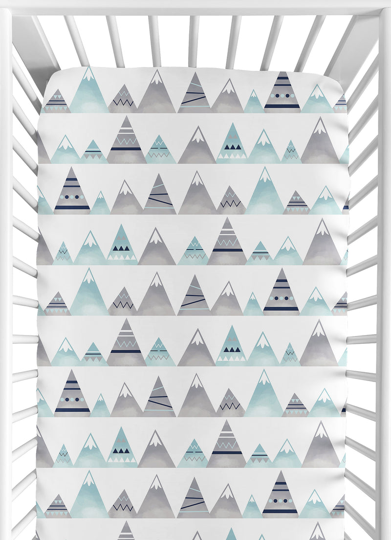 Mountains Grey and Aqua Collection Crib Sheet - Mountain Print