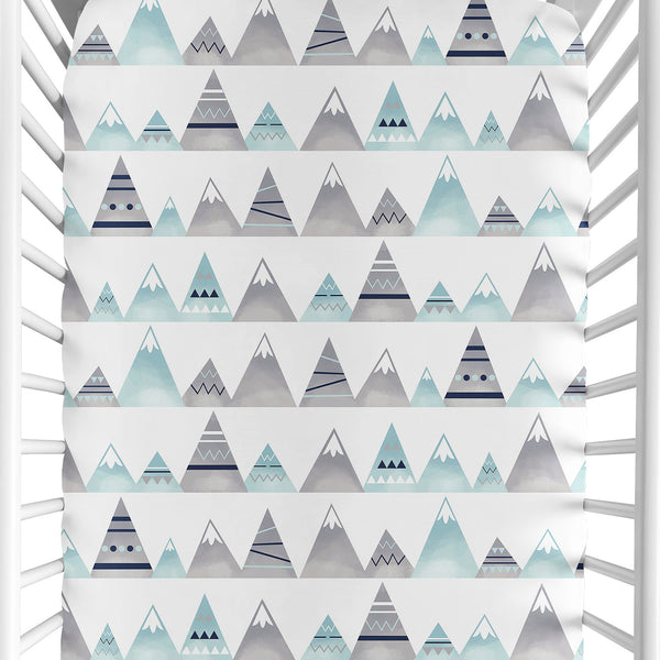 Mountains Grey and Aqua Collection Crib Sheet - Mountain Print