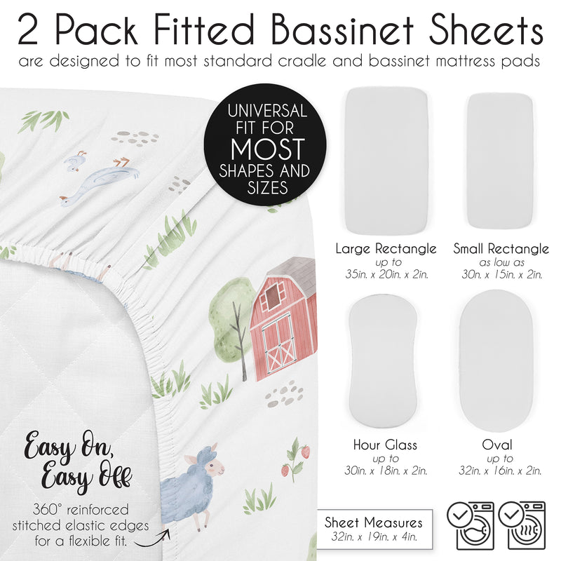 Farm Animals Collection 2 Pack Baby Bassinet Fitted Sheets