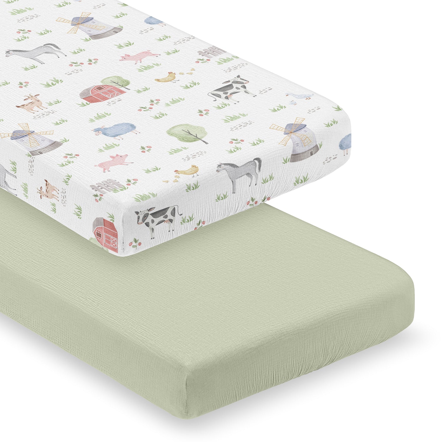 Farm Animals Collection 100% Cotton Muslin 2 Pack Crib Sheets