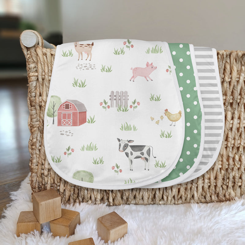 Farm Animals Collection Absorbent Burp Cloths - 3 Pack Set