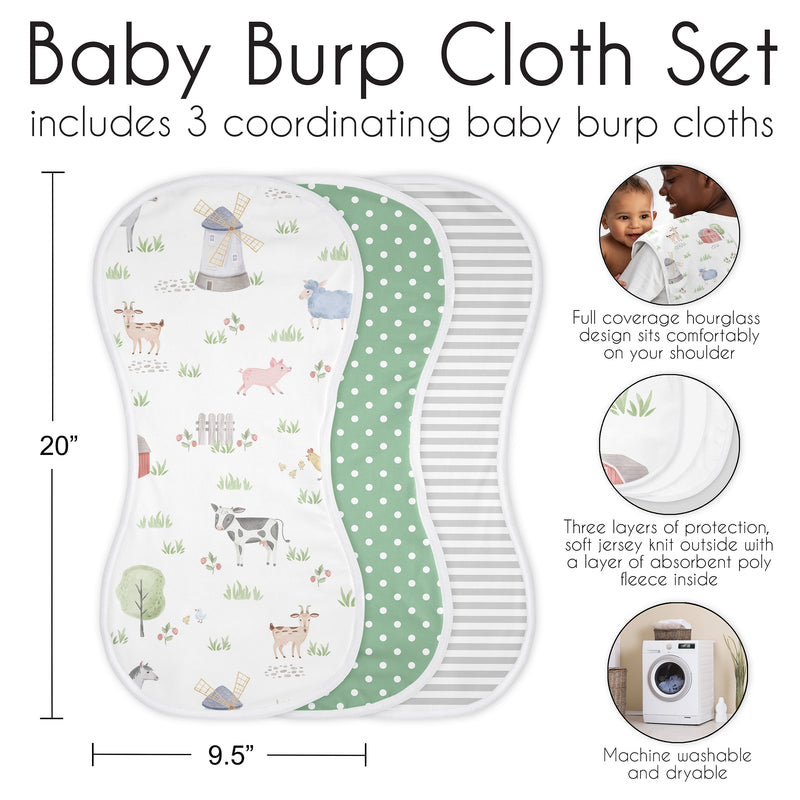 Farm Animals Collection Absorbent Burp Cloths - 3 Pack Set