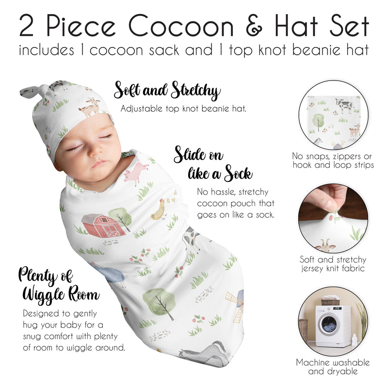 Farm Animals Collection Baby Cocoon and Beanie Hat - 2 Piece Set