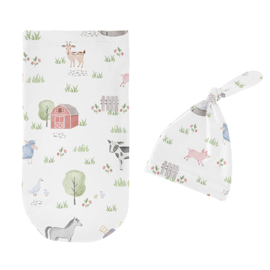 Farm Animals Collection Baby Cocoon and Beanie Hat - 2 Piece Set