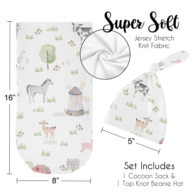 Farm Animals Collection Baby Cocoon and Beanie Hat - 2 Piece Set