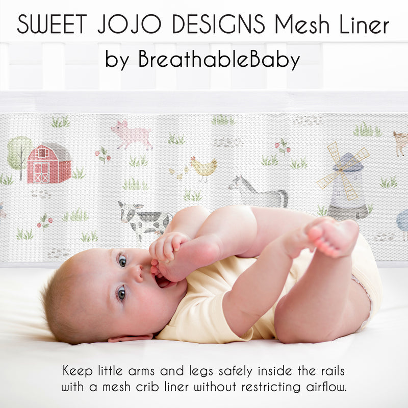 Farm Animals Collection Sweet Jojo Designs + BreathableBaby Breathable Mesh Crib Liner