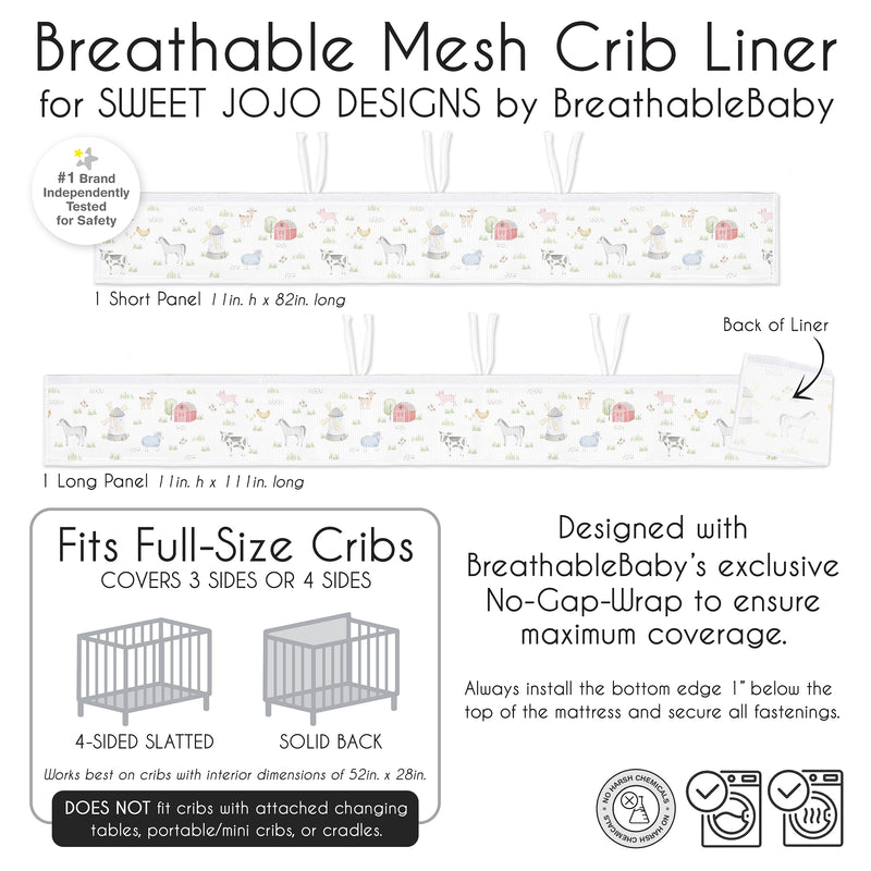 Farm Animals Collection Sweet Jojo Designs + BreathableBaby Breathable Mesh Crib Liner