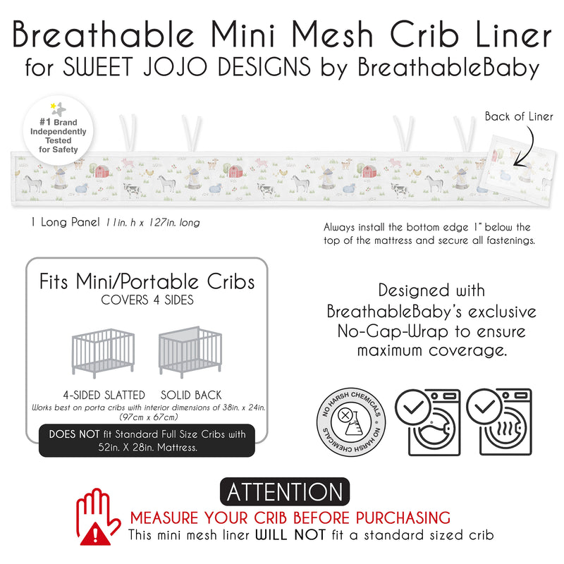Farm Animals Collection Sweet Jojo Designs + BreathableBaby Breathable Mini Mesh Crib Liner
