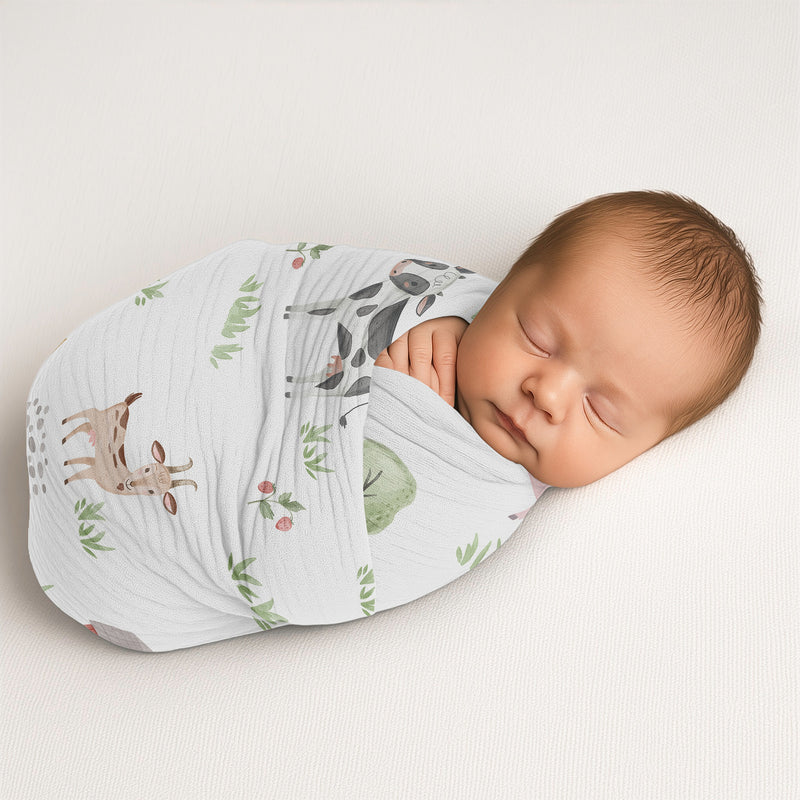 Farm Animals Collection 100% Cotton Muslin Baby Swaddle Receiving Blanket