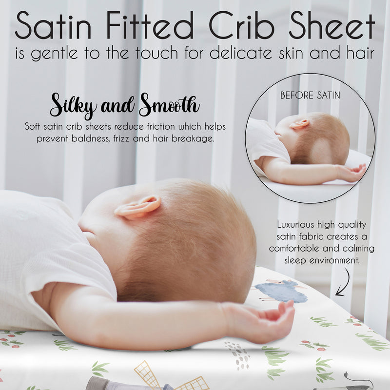 Farm Animals Collection Satin Fitted Crib Sheet