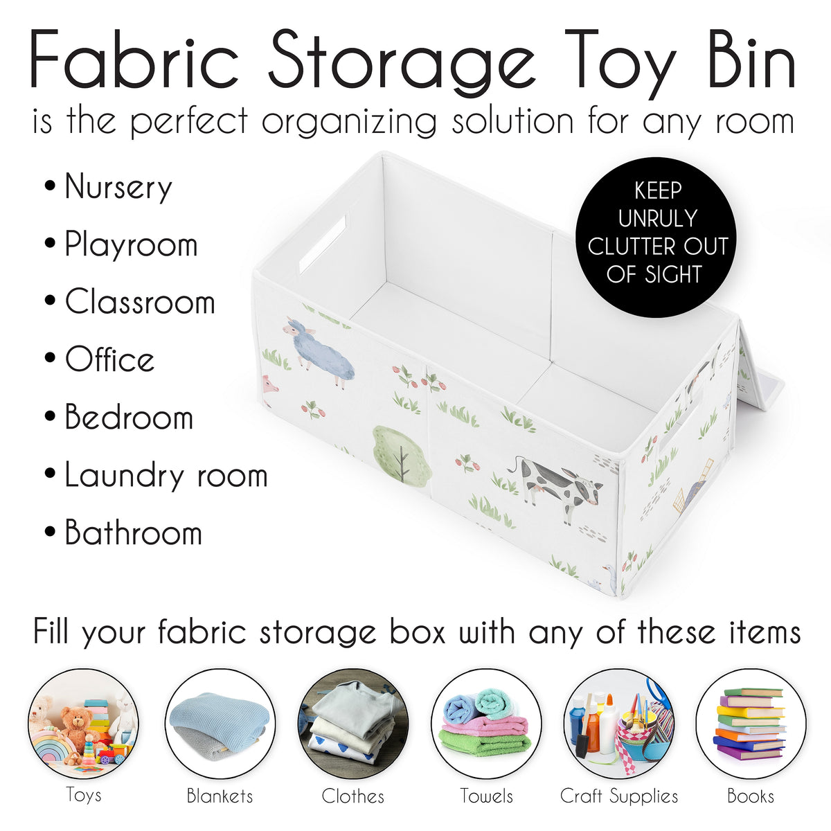 Farm Animals Collection Fabric Toy Bin Storage