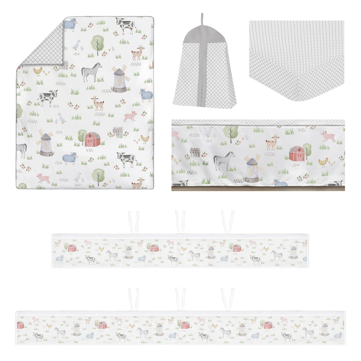 Farm Animals Collection Sweet Jojo Designs 6 Piece Crib Bedding + BreathableBaby Breathable Mesh Liner