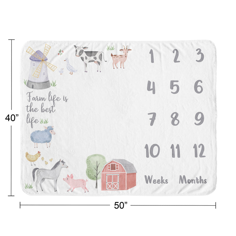 Farm Animals Collection Monthly Milestone Baby Blanket